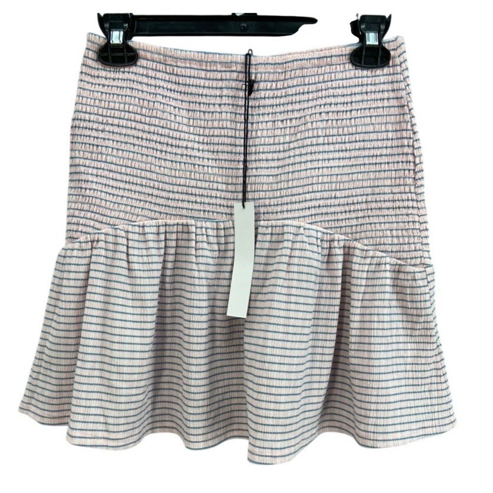 NWT NSR Napean Sea Rd Skirt Sz S Pink Blue Striped‎ Smocked Ruffle Mini
